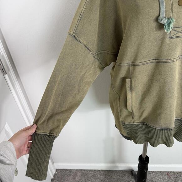 Oli & Hali Women's Washed Knit Henley Pullover Hoodie Olive Green Small Boho - Picture 4 of 7